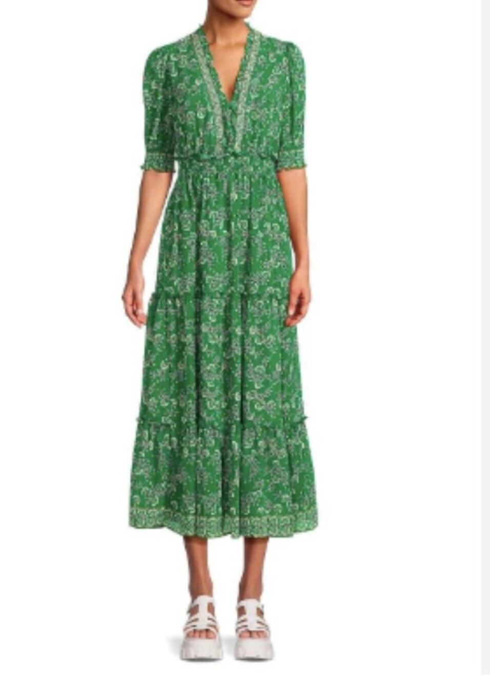 MAX STUDIO Floral Tiered Ruffle Green Maxi Dress | S